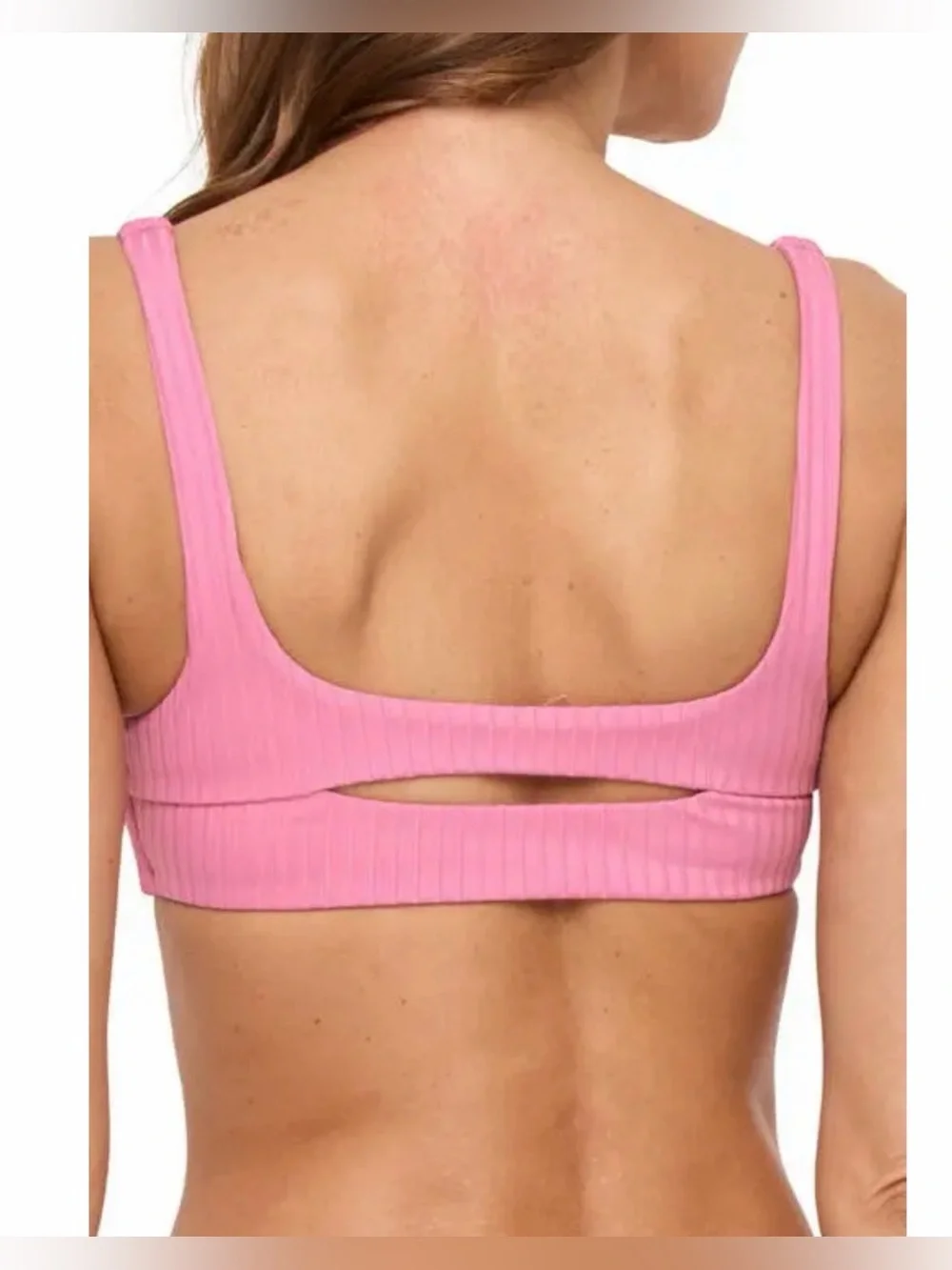 L*SPACE Effie Bikini Top Flu Pink Ribbed Size Small NWT Cutout Swim $110